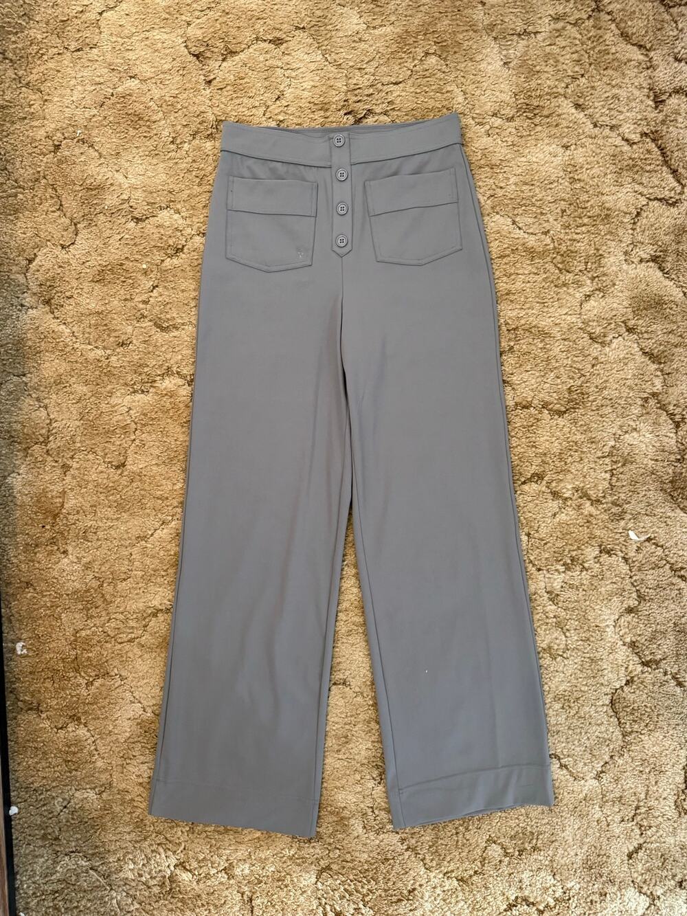 Halara High Waisted Wide Leg Pants Gray Button Front Size Medium